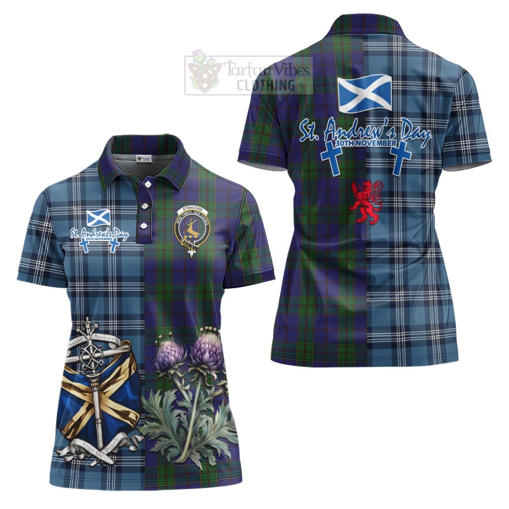 Tartan Vibes Clothing Strachan Tartan Women's Polo Shirt Happy St. Andrew's Day Half Tartan Style