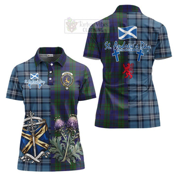 Strachan Tartan Women's Polo Shirt Happy St. Andrew's Day Half Tartan Style