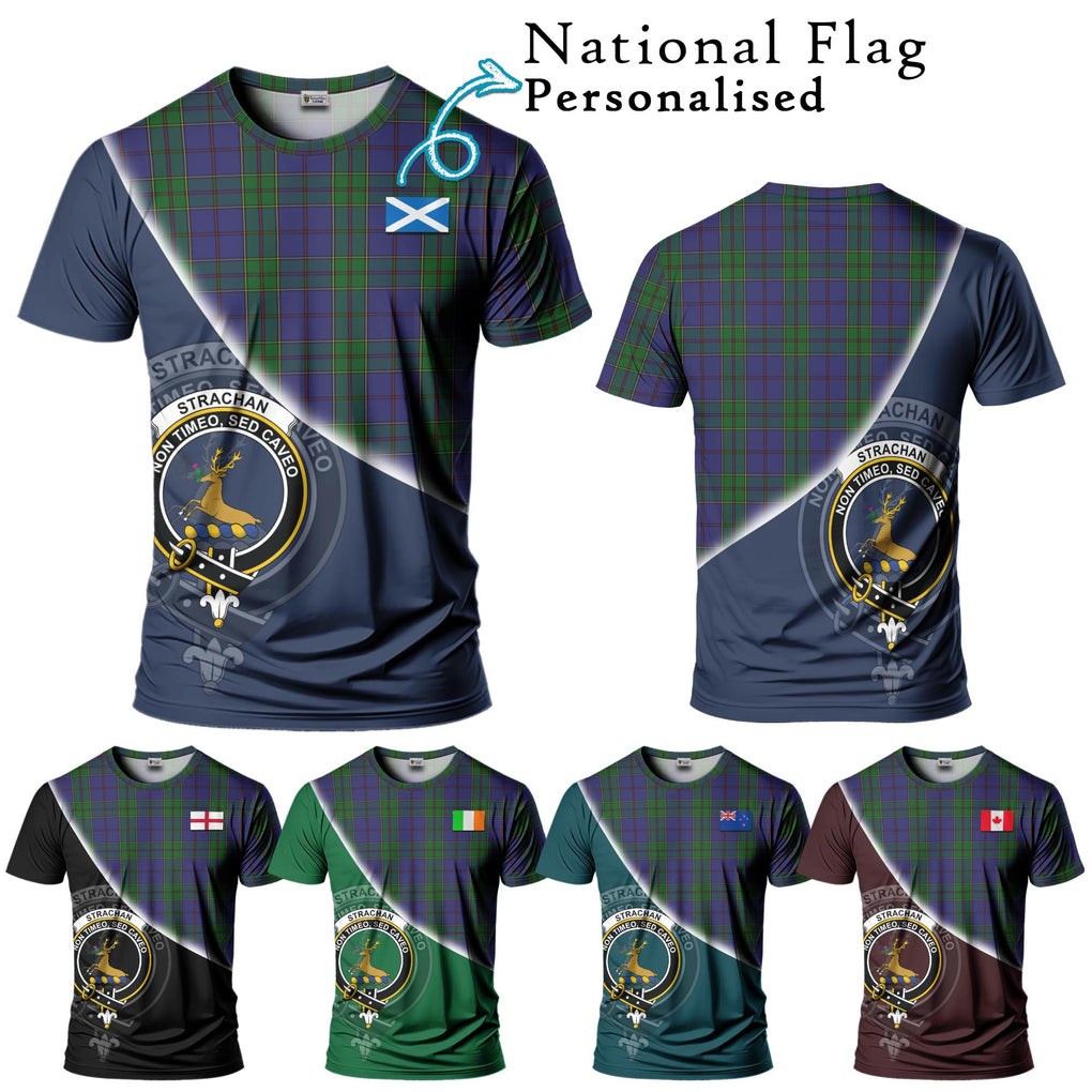 Strachan Tartan T-Shirt with Personalised National Flag and Family Crest Half Style Kid's Shirt - Tartanvibesclothing Shop