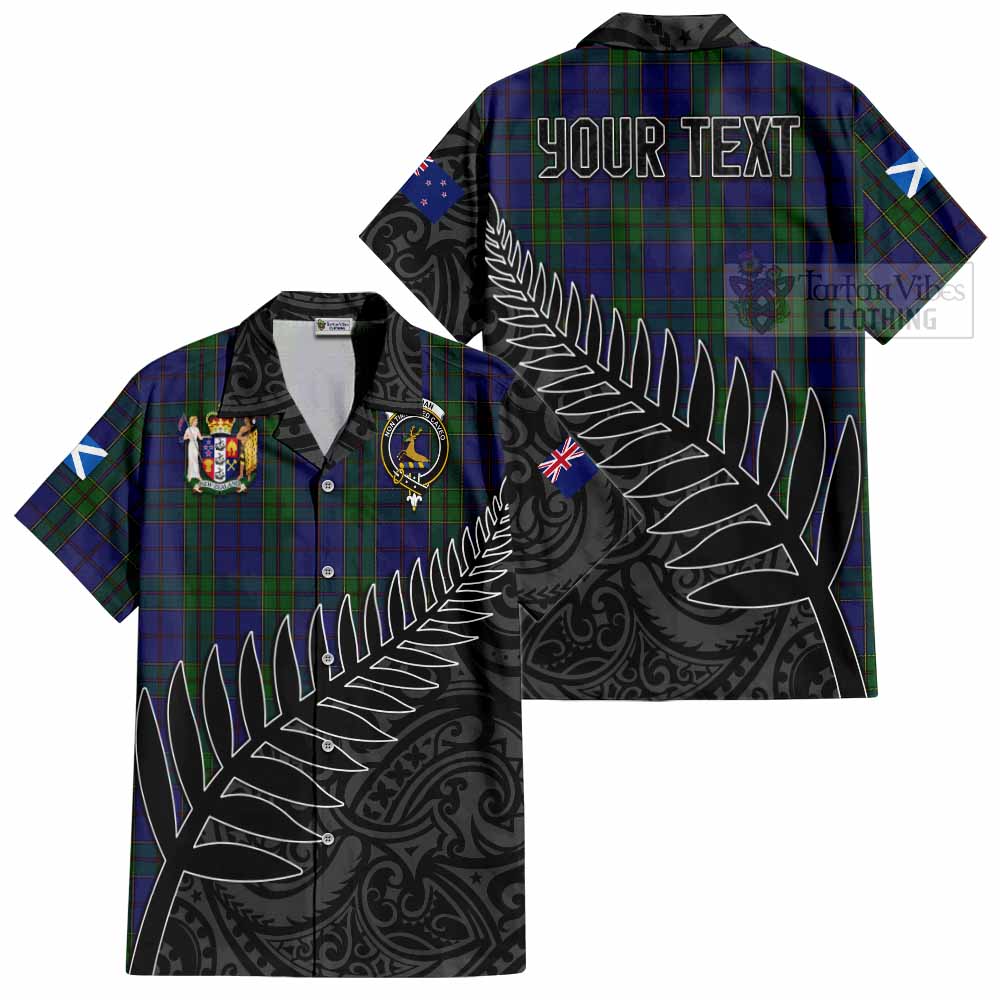 Tartan Vibes Clothing Strachan Crest Tartan Short Sleeve Button Shirt with New Zealand Silver Fern Half Style