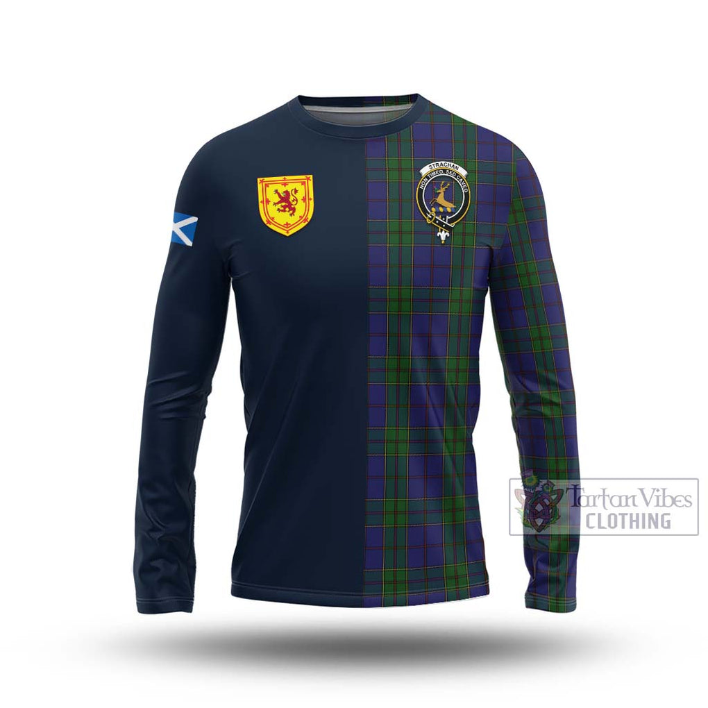 Tartan Vibes Clothing Strachan Tartan Long Sleeve T-Shirt with Scottish Lion Royal Arm Half Style