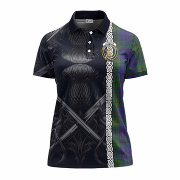 Strachan Tartan Women's Polo Shirt with Family Crest Cross Sword Thistle Celtic Vibes