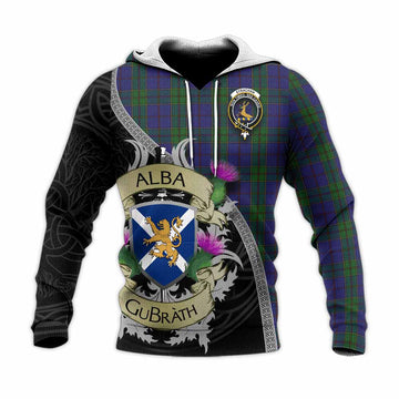 Strachan Tartan Family Crest Knitted Hoodie Lion Rampant Royal Thistle Shield Celtic Inspired Unisex Knitted Pullover Hoodie - Tartan Vibes Clothing