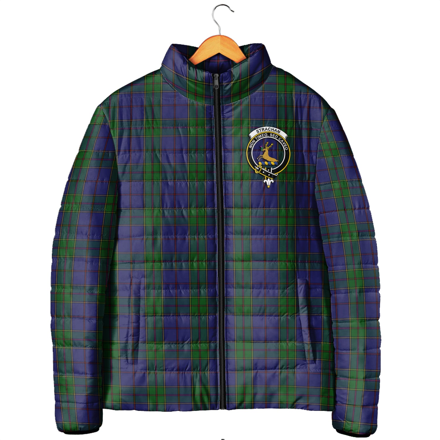 Strachan Tartan Padded Jacket with Family Crest Men's Padded Jacket - Tartan Vibes Clothing