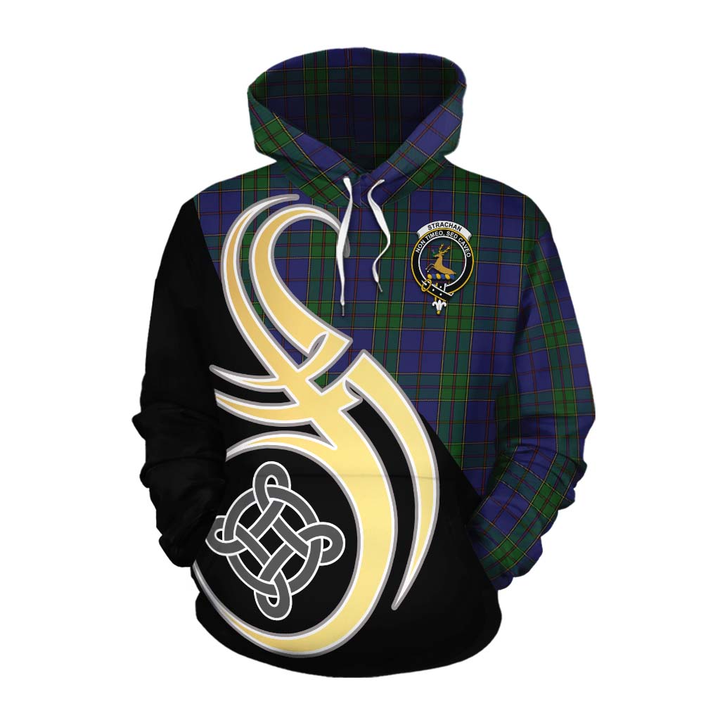 Tartan Vibes Clothing Strachan Tartan Cotton Hoodie with Family Crest and Celtic Symbol Style