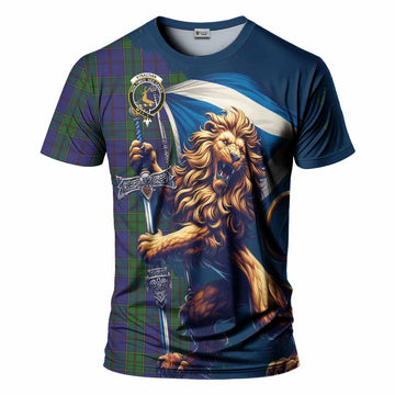 Strachan Tartan Family Crest T-Shirt with Scottish Majestic Lion