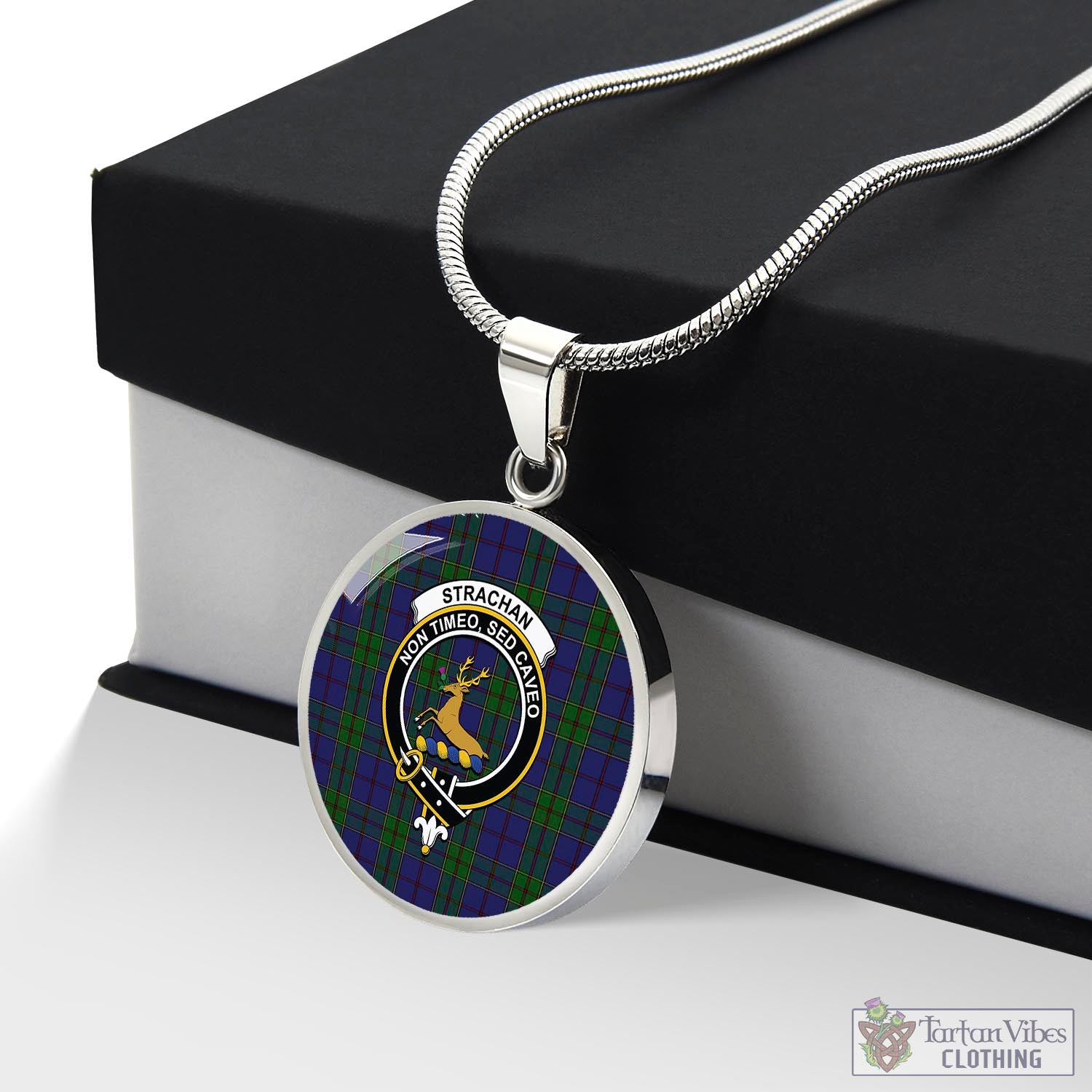 Tartan Vibes Clothing Strachan Tartan Circle Necklace with Family Crest