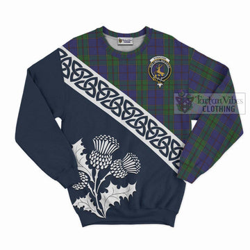 Strachan Tartan Sweatshirt Featuring Thistle and Scotland Map