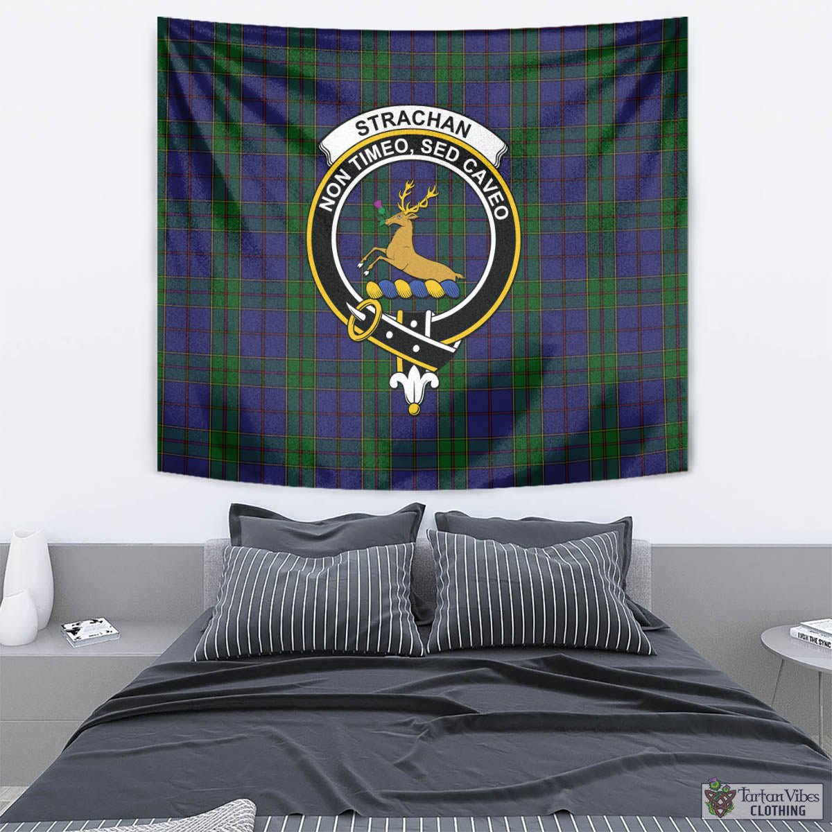 Tartan Vibes Clothing Strachan Tartan Tapestry Wall Hanging and Home Decor for Room with Family Crest