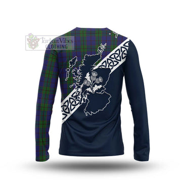 Strachan Tartan Long Sleeve T-Shirt Featuring Thistle and Scotland Map