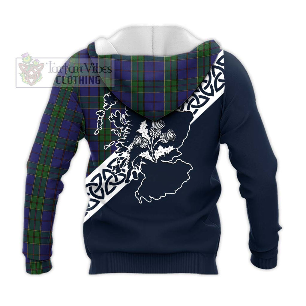 Tartan Vibes Clothing Strachan Tartan Knitted Hoodie Featuring Thistle and Scotland Map