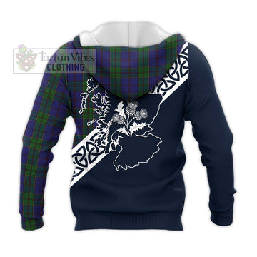 Strachan Tartan Knitted Hoodie Featuring Thistle and Scotland Map