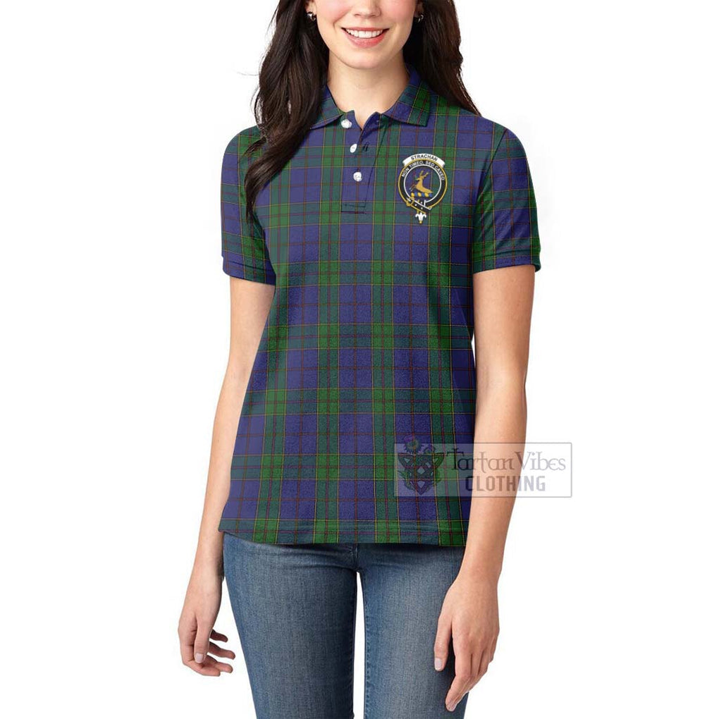 Tartan Vibes Clothing Strachan Tartan Women's Polo Shirt with Family Crest Celtic Skull Style