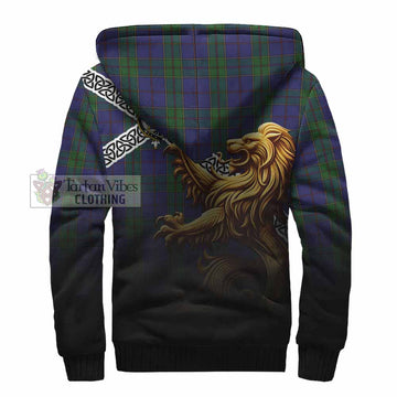 Strachan Crest Tartan Sherpa Hoodie with Golden Lion Emblem Celtic Style - Tartan Vibes Clothing