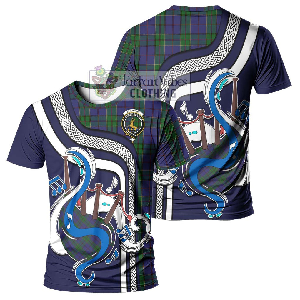 Strachan Tartan T-Shirt with Epic Bagpipe Style - Tartanvibesclothing Shop