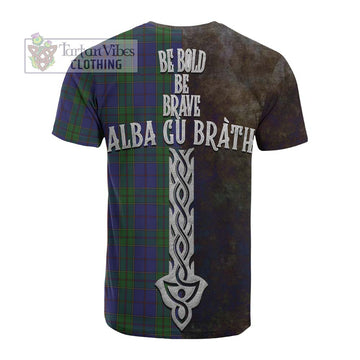 Strachan Tartan Family Crest Cotton T-shirt Alba Gu Brath Be Brave Lion Ancient Style - Tartan Vibes Clothing