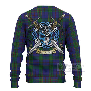 Strachan Tartan Ugly Sweater with Family Crest Celtic Skull Style