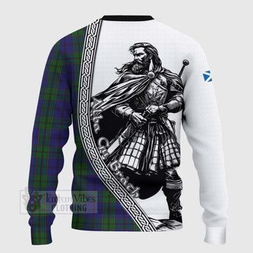 Strachan Tartan Clan Crest Knitted Sweater with Highlander Warrior Celtic Style