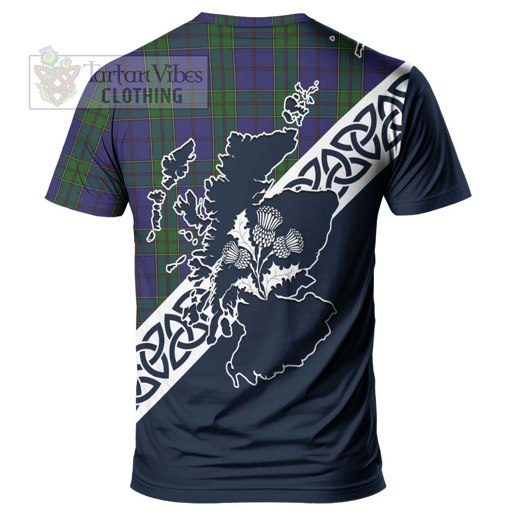 Strachan Tartan T-Shirt Featuring Thistle and Scotland Map