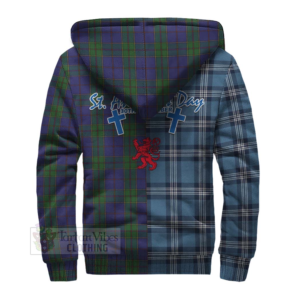 Tartan Vibes Clothing Strachan Tartan Sherpa Hoodie Happy St. Andrew's Day Half Tartan Style