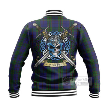 Strachan Tartan Baseball Jacket with Family Crest Celtic Skull Style