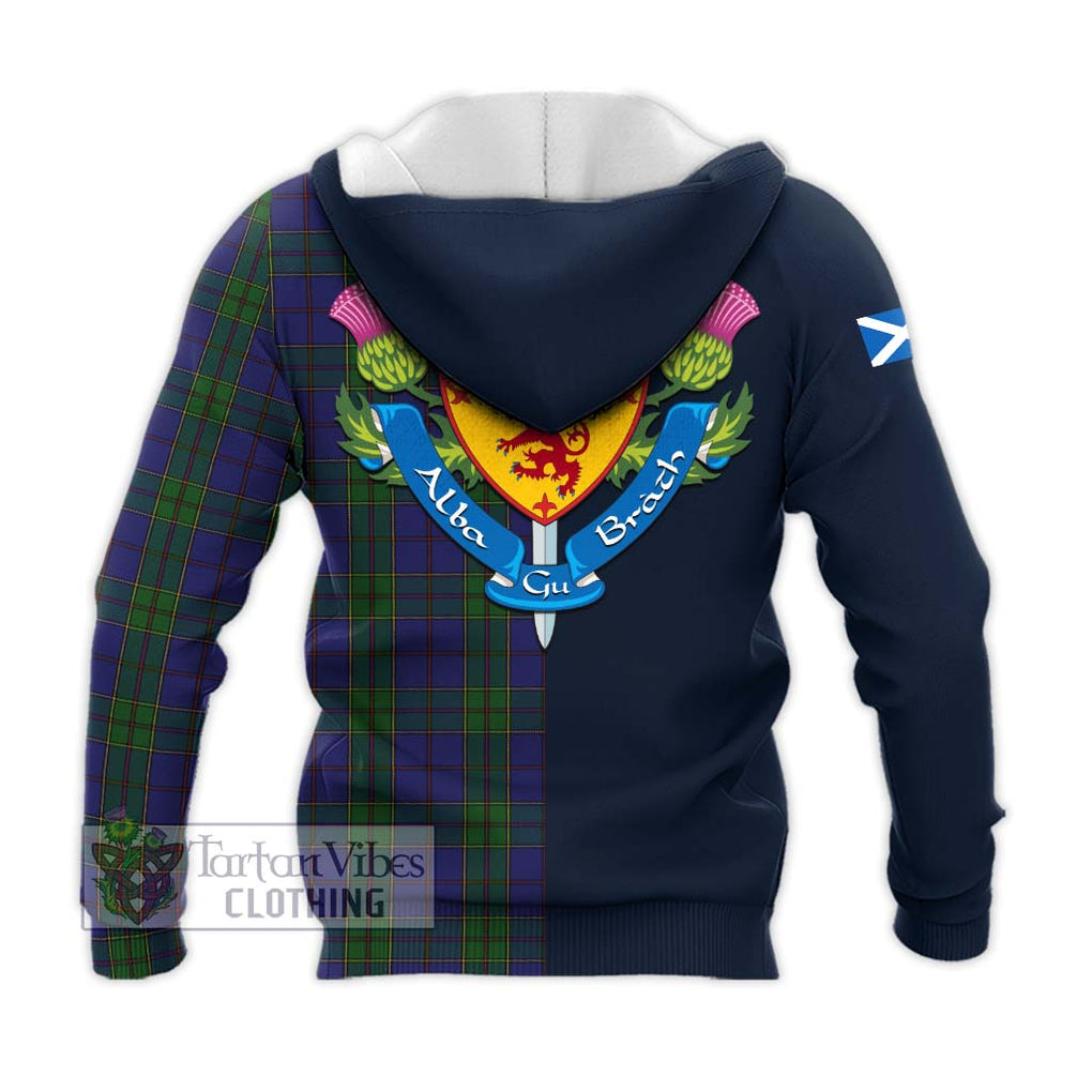 Tartan Vibes Clothing Strachan Tartan Knitted Hoodie with Scottish Lion Royal Arm Half Style