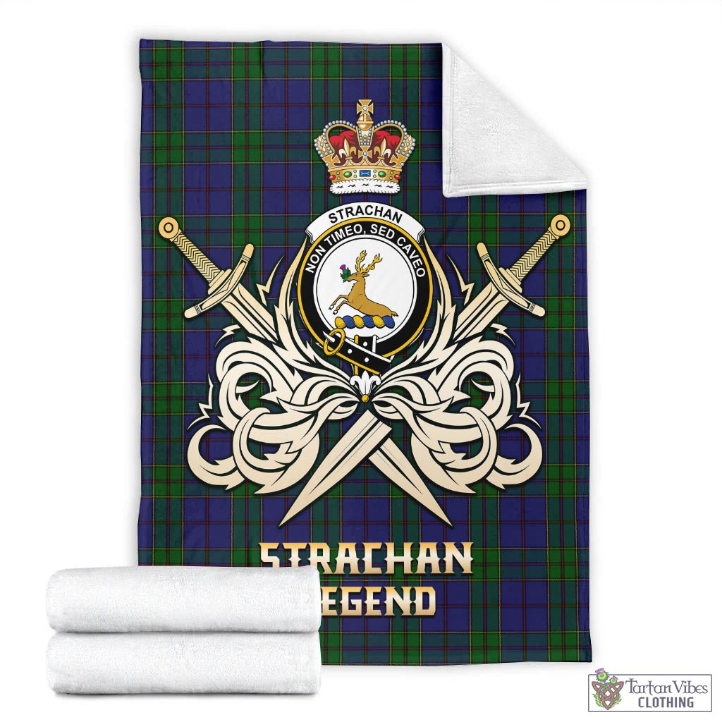 Tartan Vibes Clothing Strachan Tartan Blanket with Clan Crest and the Golden Sword of Courageous Legacy