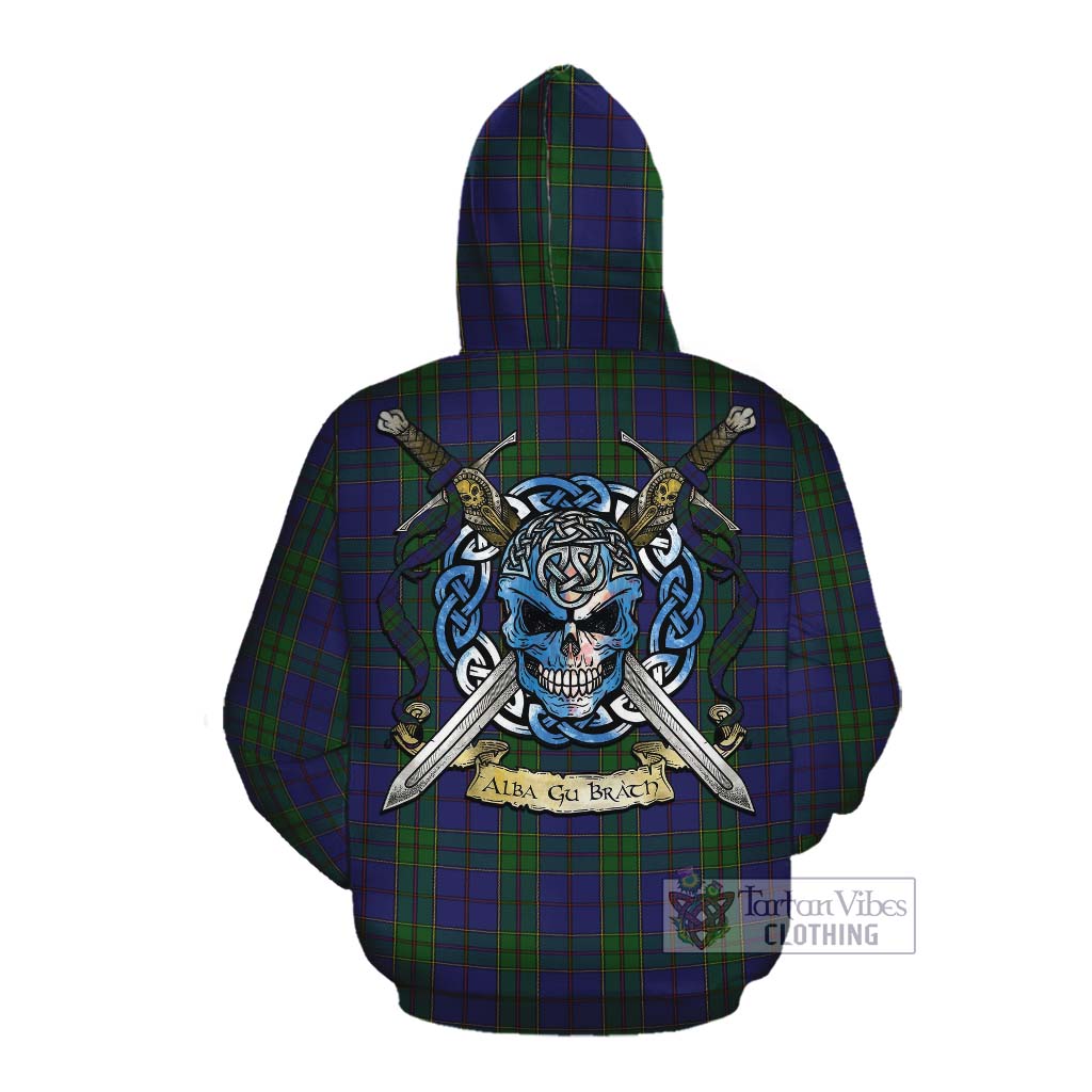 Tartan Vibes Clothing Strachan Tartan Cotton Hoodie with Family Crest Celtic Skull Style