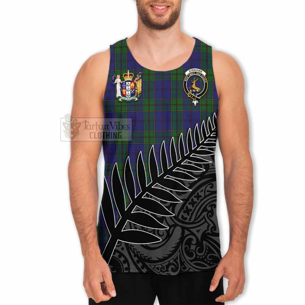 Tartan Vibes Clothing Strachan Crest Tartan Men's Tank Top with New Zealand Silver Fern Half Style