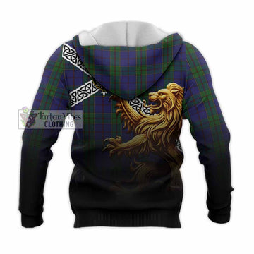 Strachan Crest Tartan Knitted Hoodie with Golden Lion Emblem Celtic Style - Tartan Vibes Clothing