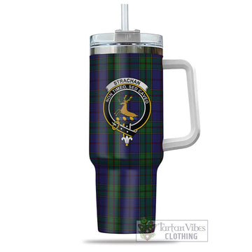 Strachan Tartan Tumbler with Handle with Family Crest - Tartan Vibes Clothing