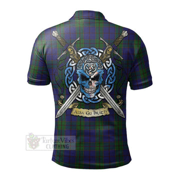 Strachan Tartan Polo Shirt with Family Crest Celtic Skull Style