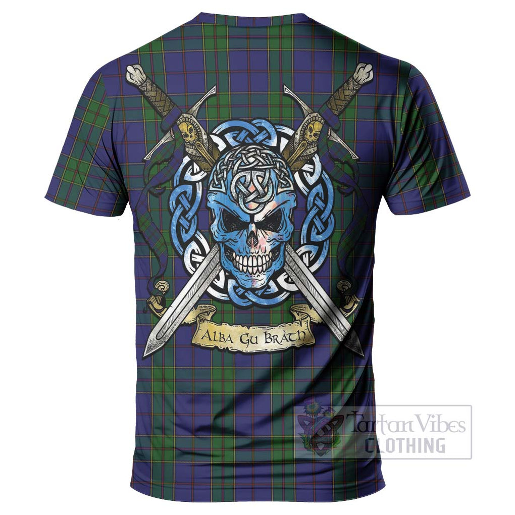 Tartan Vibes Clothing Strachan Tartan T-Shirt with Family Crest Celtic Skull Style