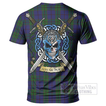 Strachan Tartan T-Shirt with Family Crest Celtic Skull Style