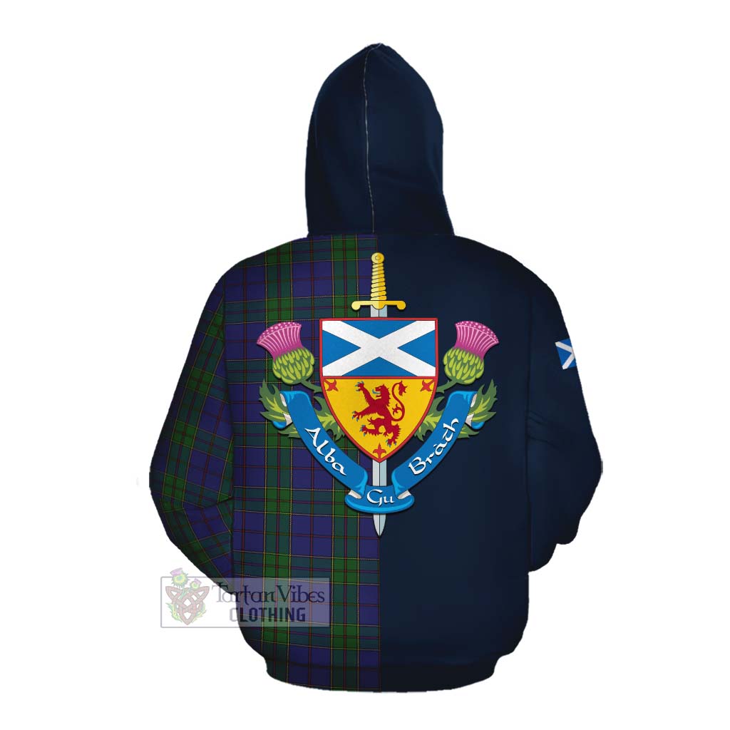 Tartan Vibes Clothing Strachan Tartan Cotton Hoodie Alba with Scottish Lion Royal Arm Half Style