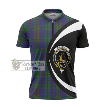 Strachan Tartan Zipper Polo Shirt with Family Crest Circle Style