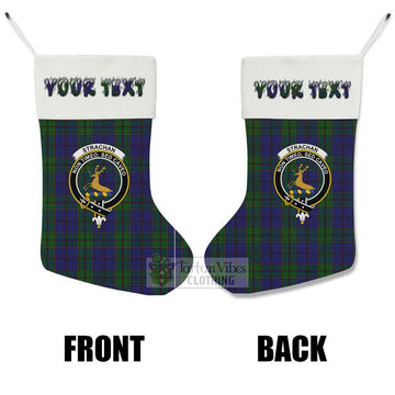 Strachan Tartan Family Crest Christmas Stocking with Personalized Text