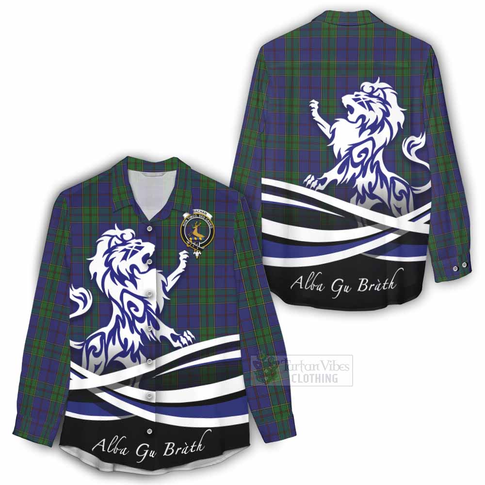 Tartan Vibes Clothing Strachan Tartan Women's Casual Shirt with Alba Gu Brath Regal Lion Emblem