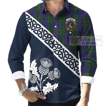 Strachan Tartan Long Sleeve Button Shirt Featuring Thistle and Scotland Map