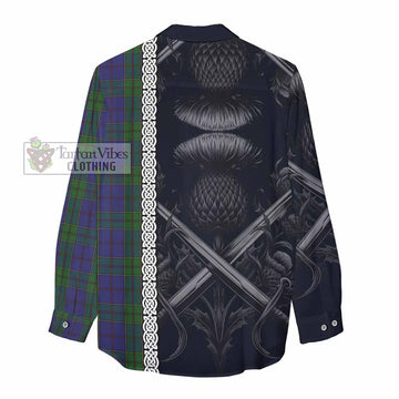 Strachan Tartan Women's Casual Shirt with Family Crest Cross Sword Thistle Celtic Vibes