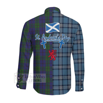 Strachan Tartan Long Sleeve Button Shirt Happy St. Andrew's Day Half Tartan Style