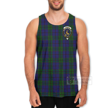 Strachan Tartan Men's Tank Top with Family Crest and Bearded Skull Holding Bottles of Whiskey