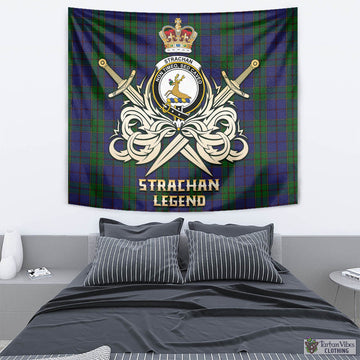 Strachan Tartan Tapestry with Clan Crest and the Golden Sword of Courageous Legacy