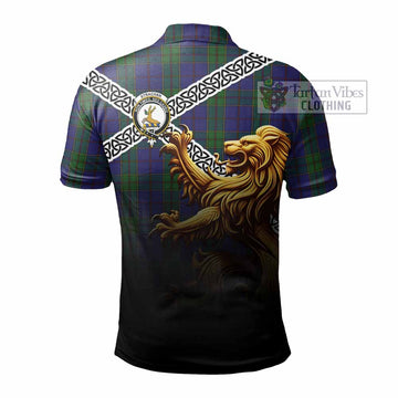 Strachan Crest Tartan Polo Shirt with Golden Lion Emblem Celtic Style - Tartan Vibes Clothing