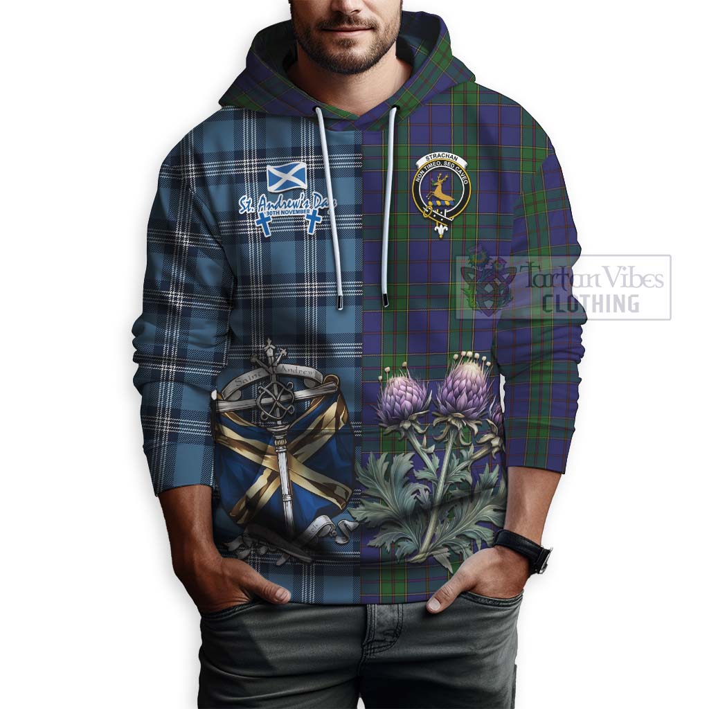 Tartan Vibes Clothing Strachan Tartan Hoodie Happy St. Andrew's Day Half Tartan Style