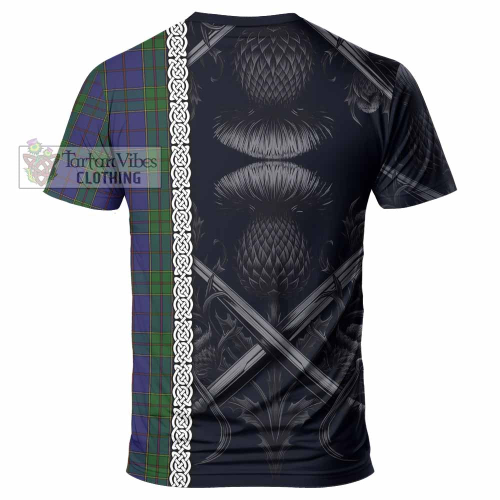 Tartan Vibes Clothing Strachan Tartan T-Shirt with Family Crest Cross Sword Thistle Celtic Vibes