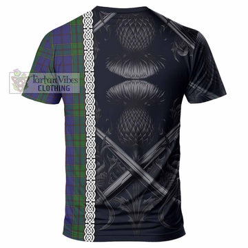 Strachan Tartan T-Shirt with Family Crest Cross Sword Thistle Celtic Vibes