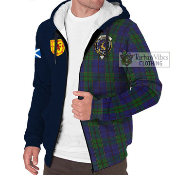 Strachan Tartan Sherpa Hoodie Alba with Scottish Lion Royal Arm Half Style