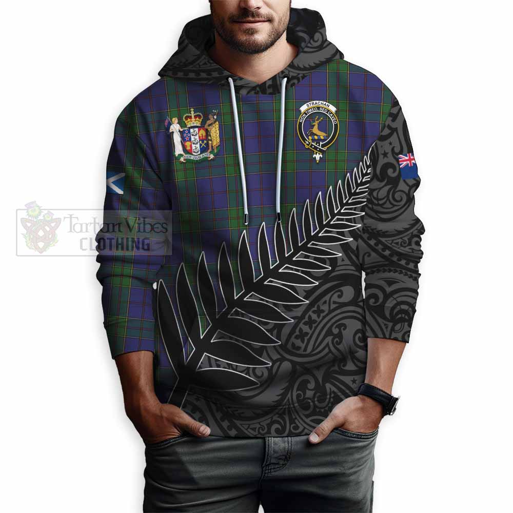 Tartan Vibes Clothing Strachan Crest Tartan Hoodie with New Zealand Silver Fern Half Style