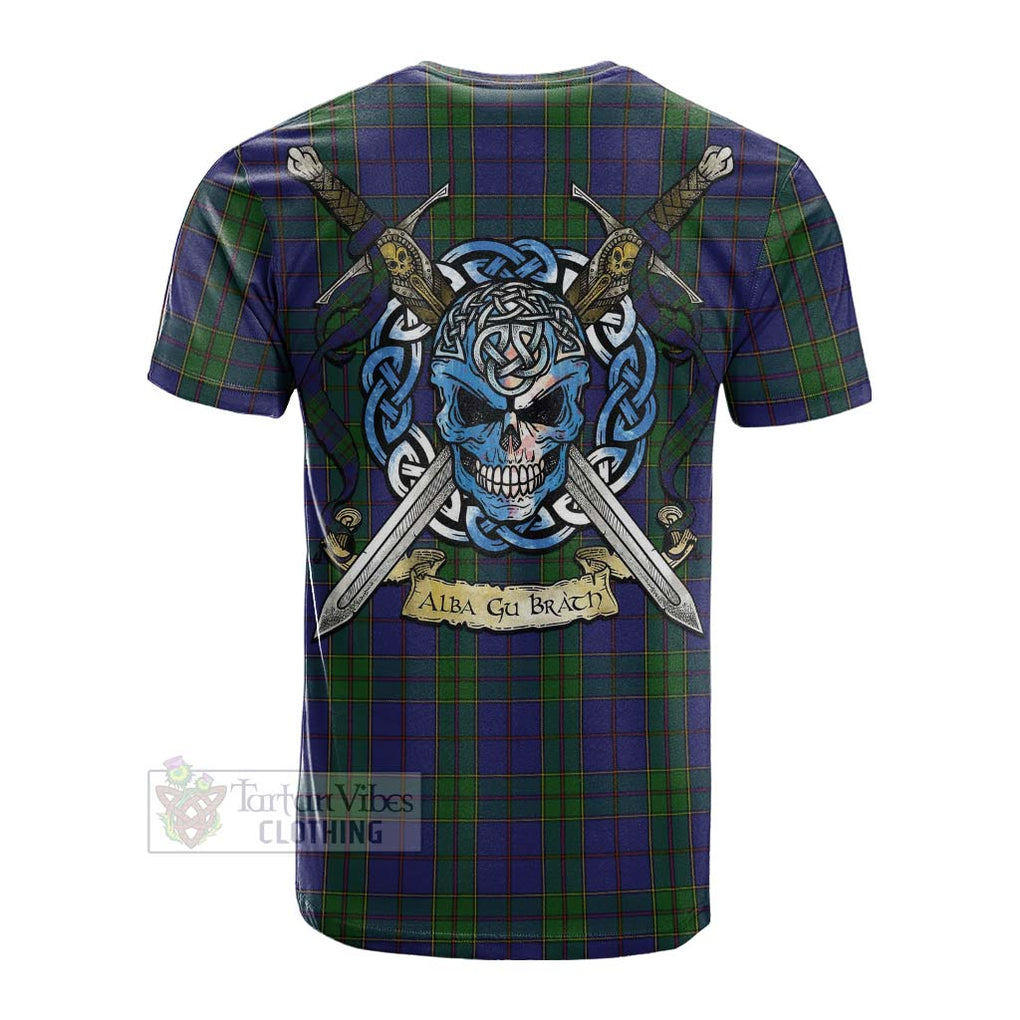 Tartan Vibes Clothing Strachan Tartan Cotton T-shirt with Family Crest Celtic Skull Style